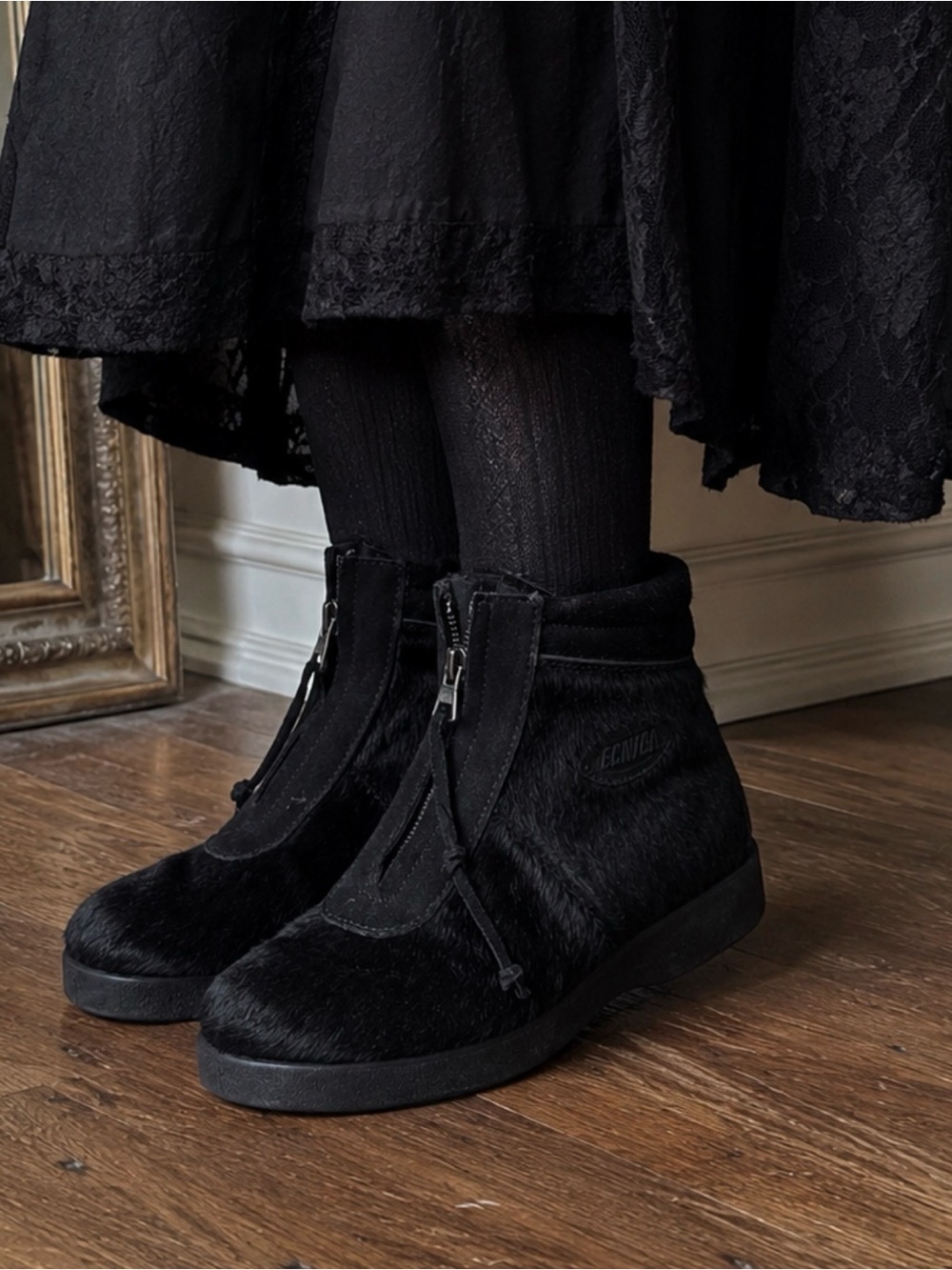 Tecnica Black Fur Zip-Up Ankle Sneakers